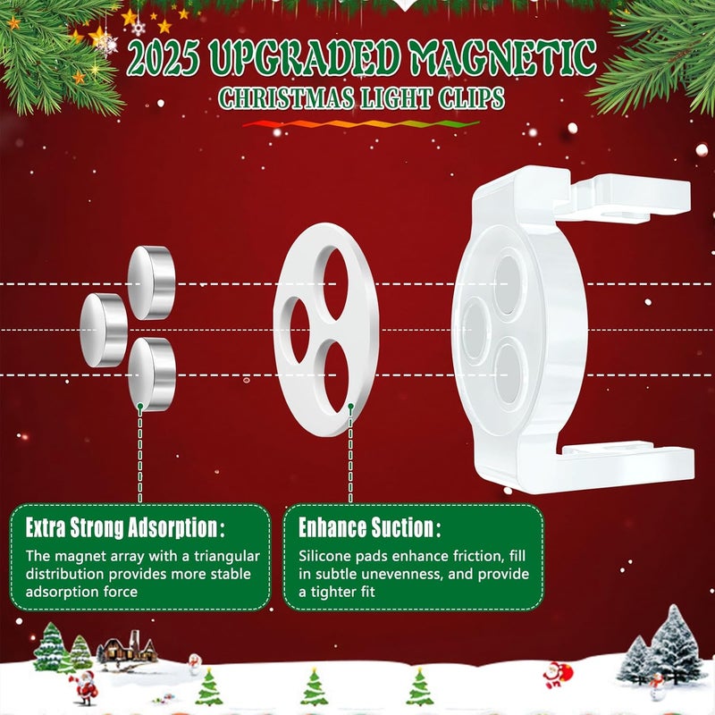 Axcoix 2025 Upgraded Magnetic Christmas Light Clips,50 Pack Extra Strong Magnetic Clips Hooks for C9 C7 Christmas Lights, Magnet Christmas Light Clips for Metal Roof Gutters Outside Patio Holiday Lighting - Image 2